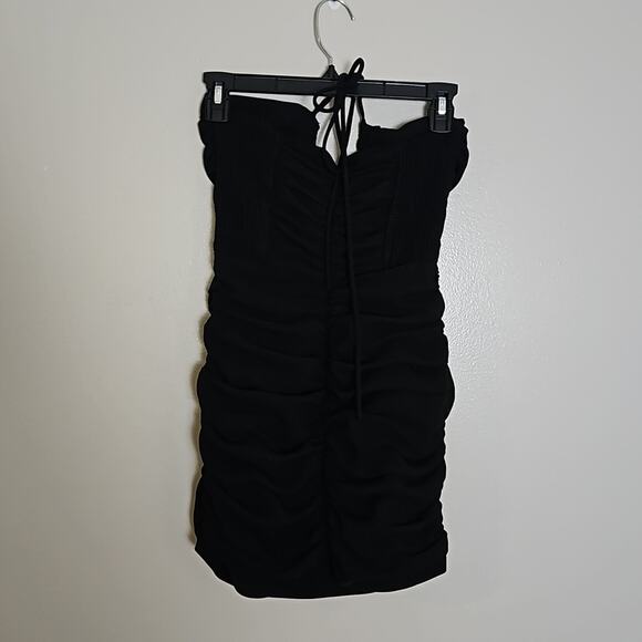 Zara Black Draped Ruched Mini Dress Sz Small - Picture 4 of 7